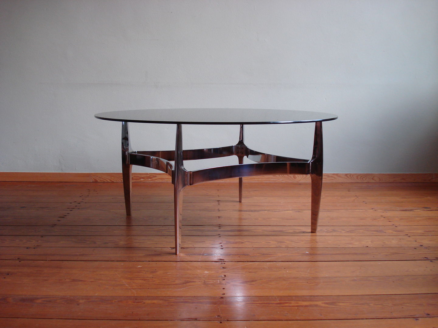 60s vintage glass and chrome coffee table by Knut Hesterberg