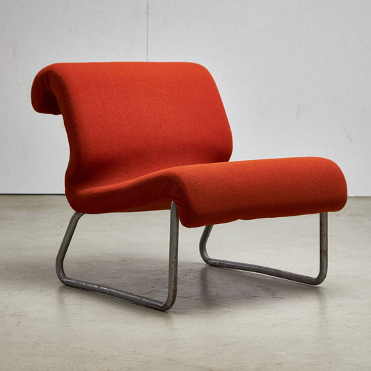 Low Chair on a Tubular Metal Frame with Orange Upholstery, 1970s