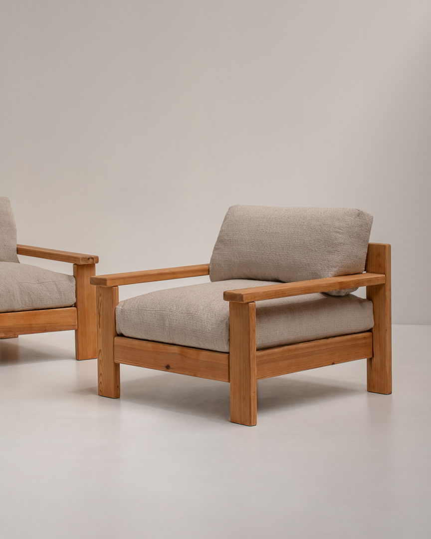 Minimalistic Mid-century Modern Lounge Chairs in Natural Wood, Italy, 1970s