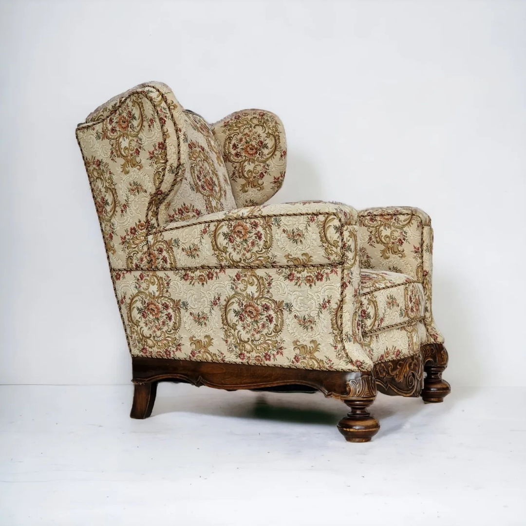 1950s, Danish vintage relax chair in "flowers" fabric, very good condition.