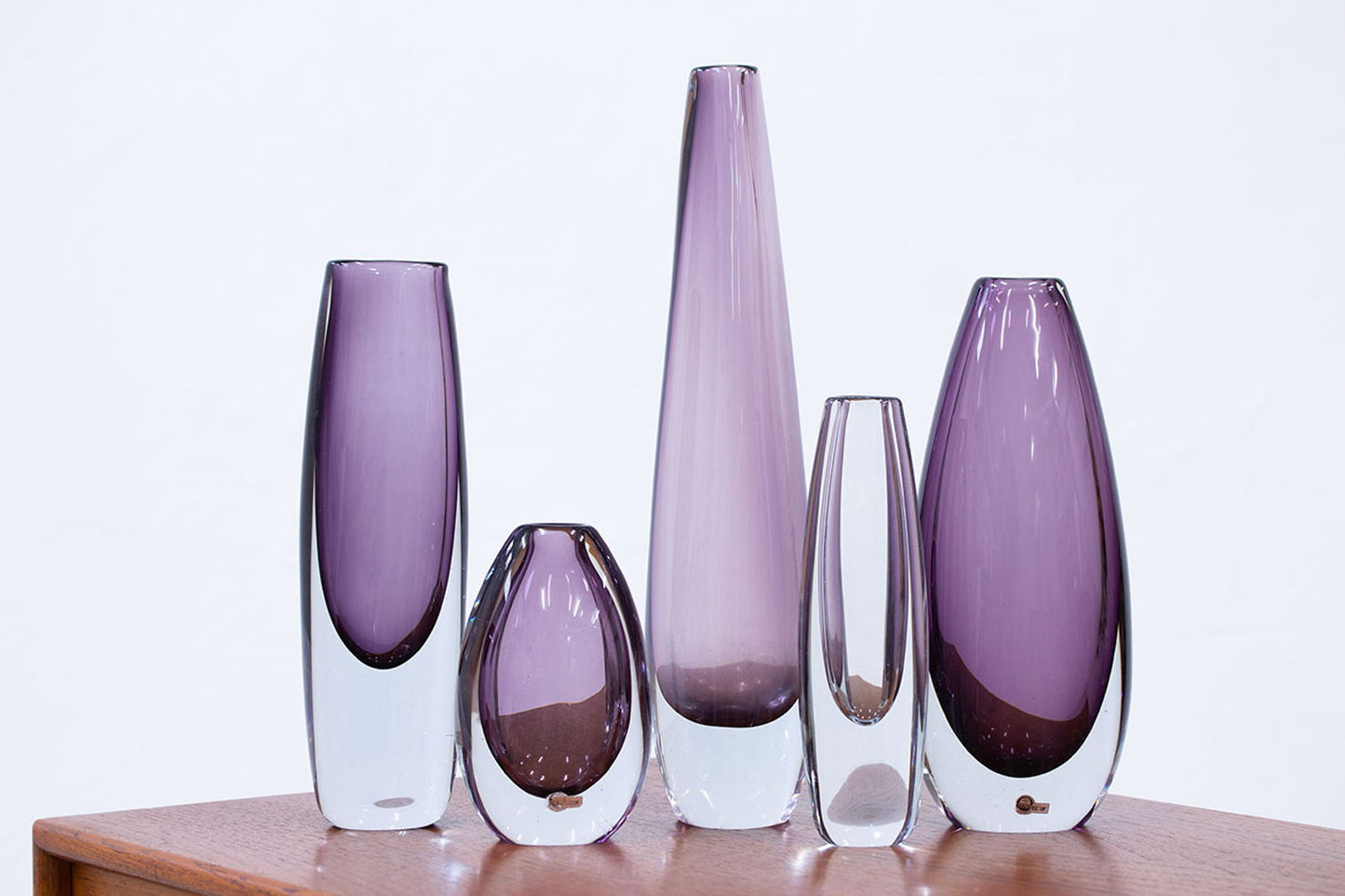 Swedish Sommerso Glass Vases by Strömbergshyttan, 1950s, Set of 5