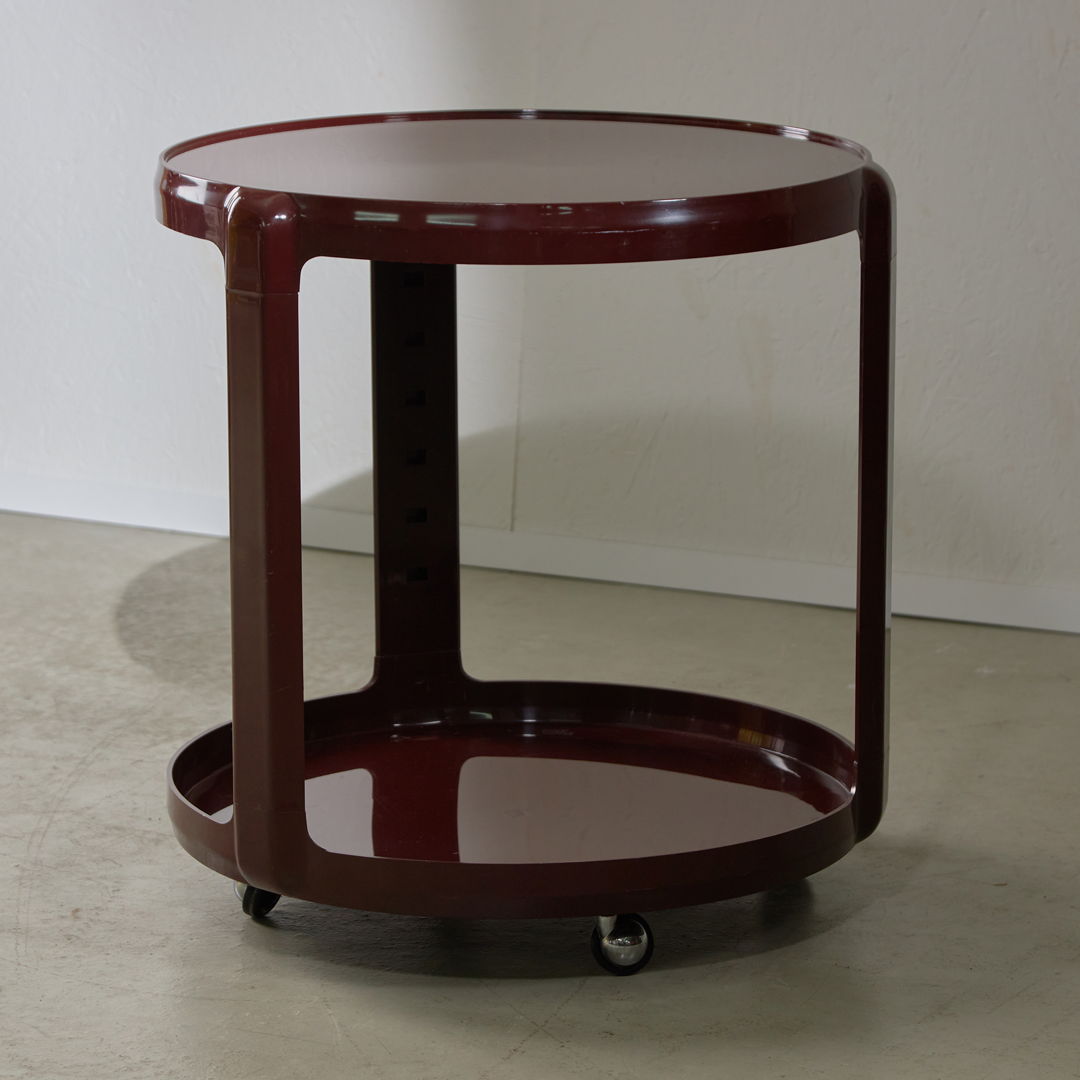 Round Bar & Serving Cart in Burgundy, by Alberto Rosselli for Kartell, 1970s