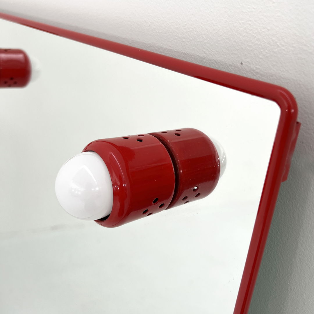 Red Mirror with Lights in Metal, 1970s