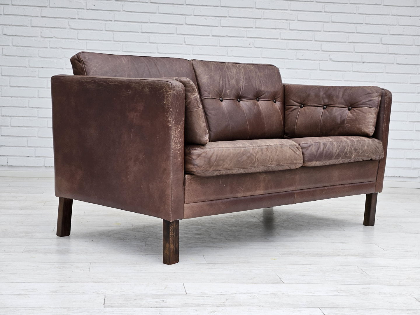 1970s, Danish 2-seater classic sofa, original brown leather.