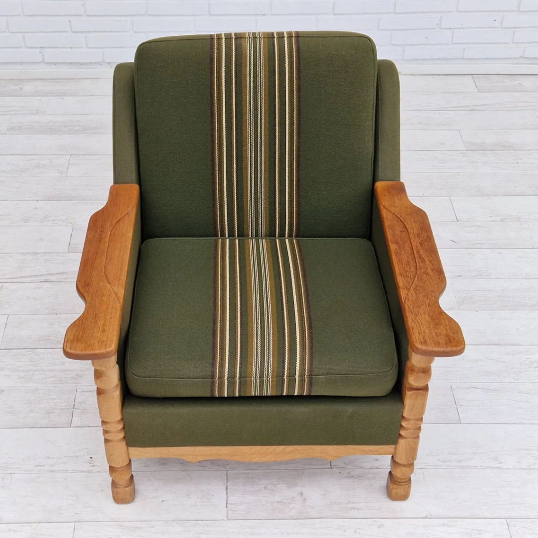 1970s, Danish design, lounge chair in green furniture wool, oak wood.
