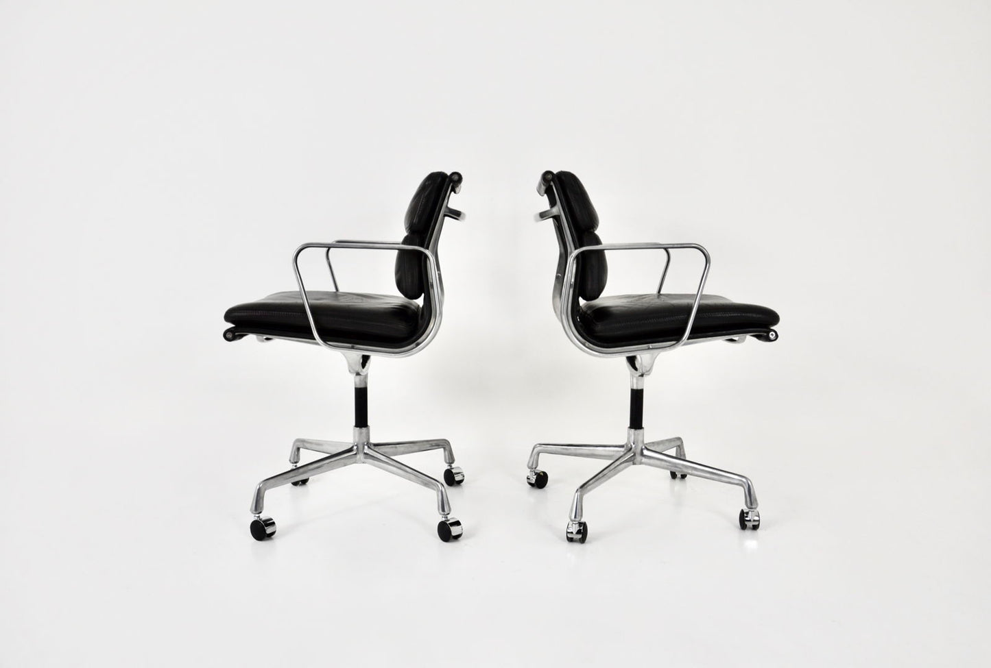 Set of 2 Black Leather Soft Pad Chairs by Charles & Ray Eames for ICF, 1970s