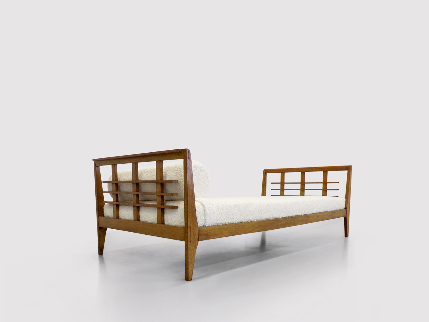 Reconstruction oak and fabric daybed by Rene Gabriel 1950s