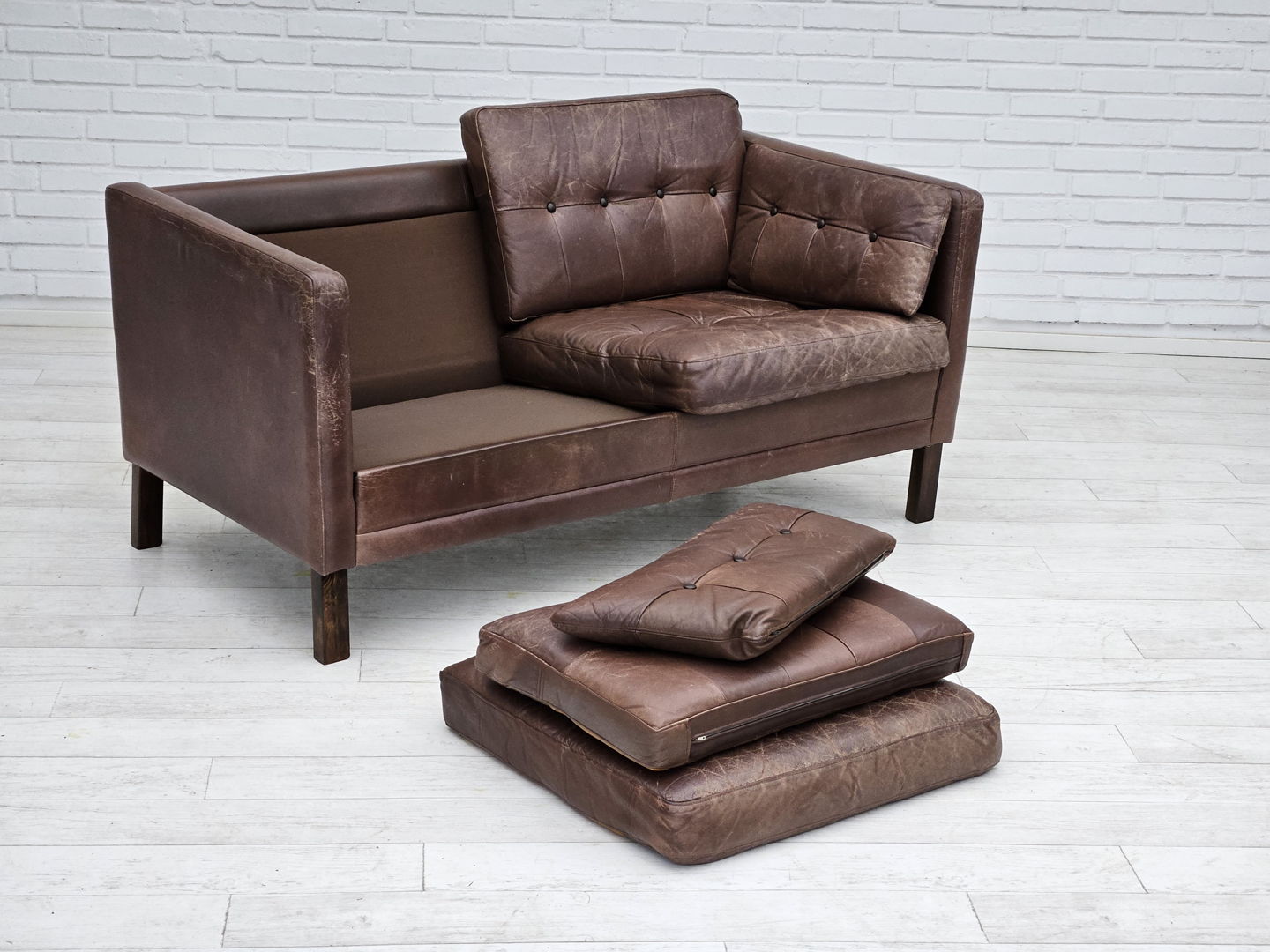 1970s, Danish 2-seater classic sofa, original brown leather.