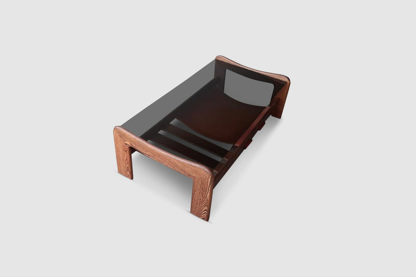 Wengé, leather and glass coffee table in the manner of Percival Lafer 1970s