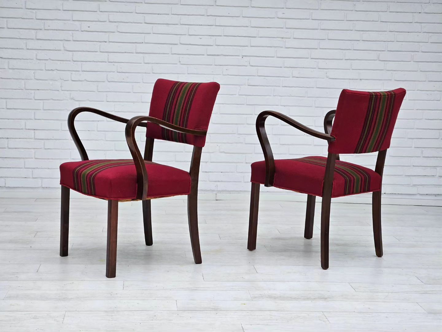 1950s, pair of Danish armchairs, original very good condition, ash wood.