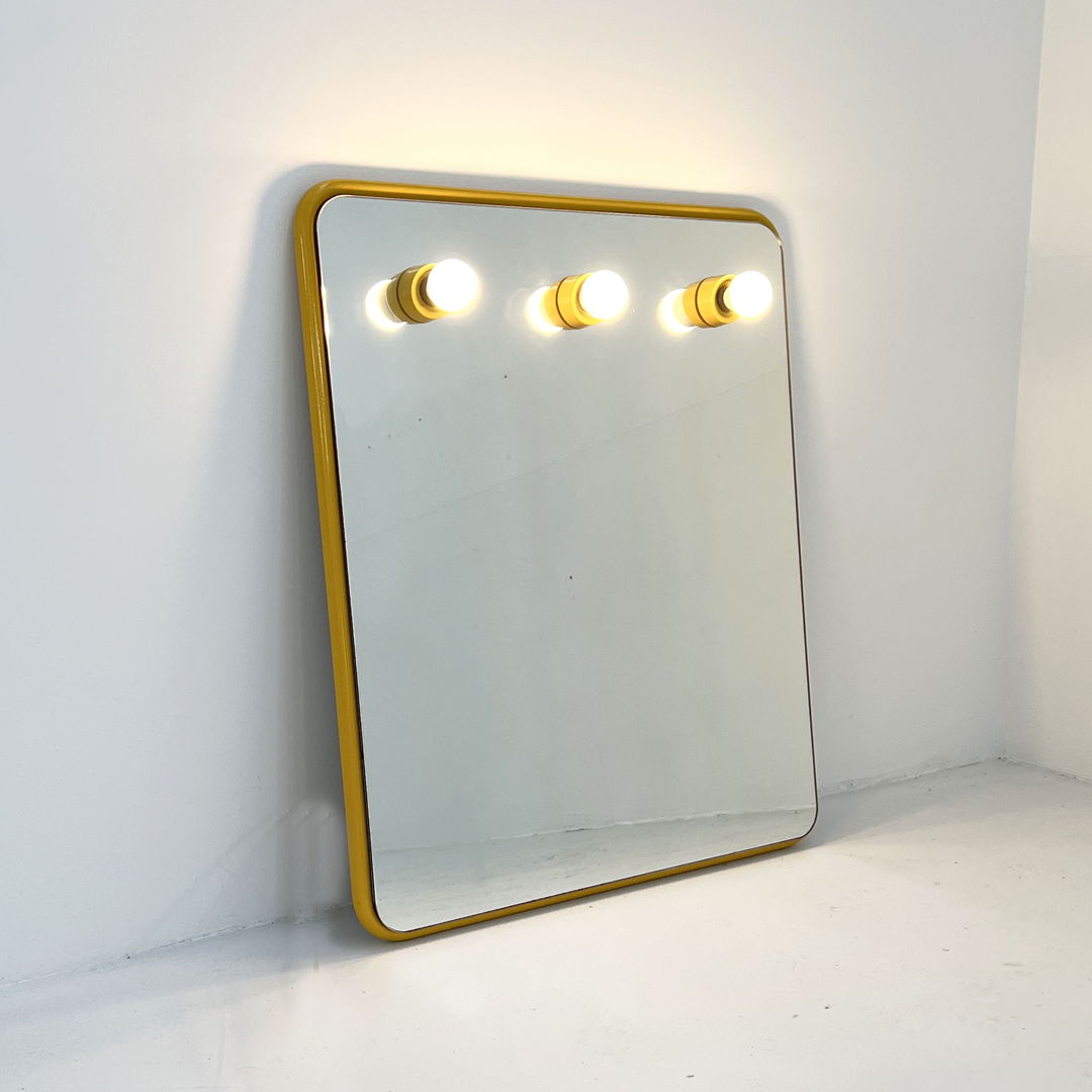 Yellow Mirror with Lights in Metal, 1970s