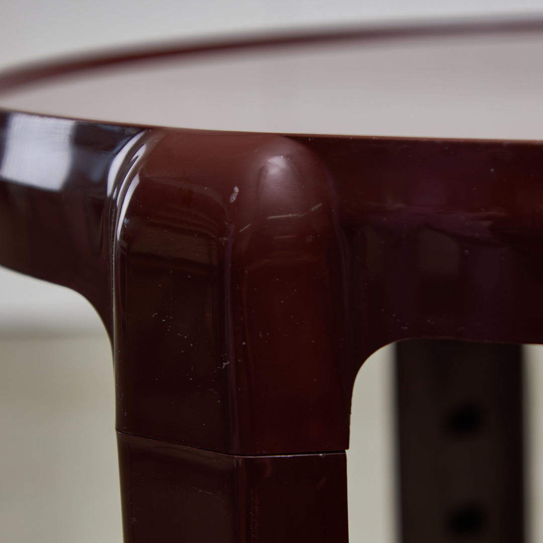 Round Bar & Serving Cart in Burgundy, by Alberto Rosselli for Kartell, 1970s