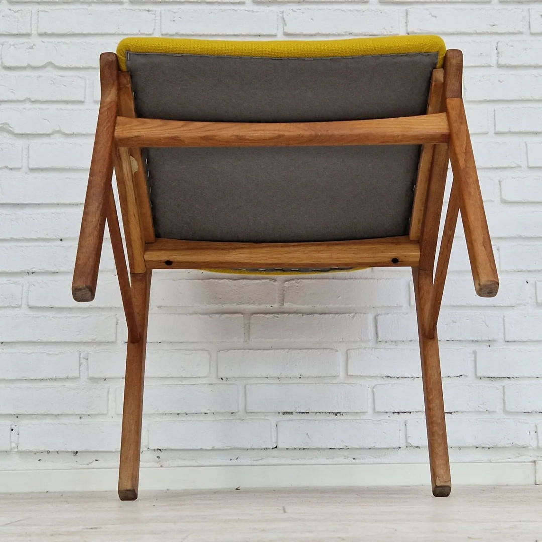 1960s, Danish design, restored armchair, Kvadrat wool, oak wood.