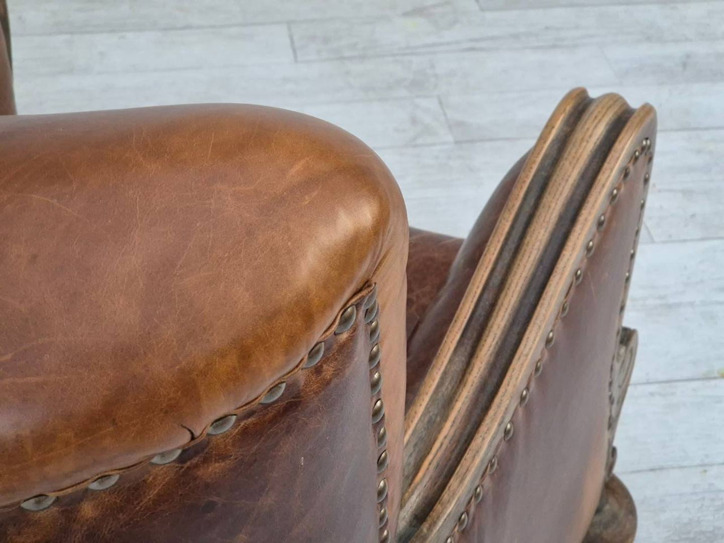 1950-60s, Danish relax chair, original condition, leather, oak wood.