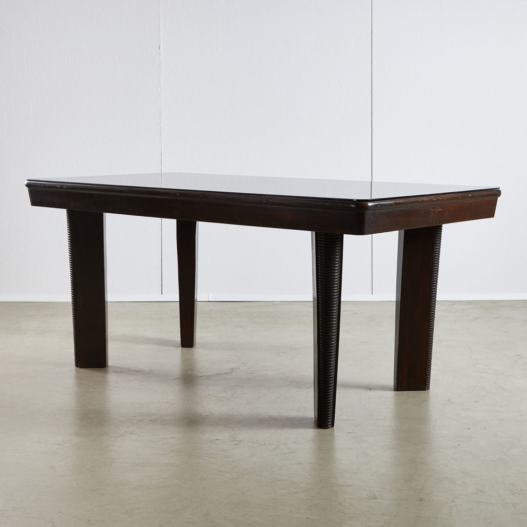 Large Robust Dinig Table with Carved Legs and Glass Top