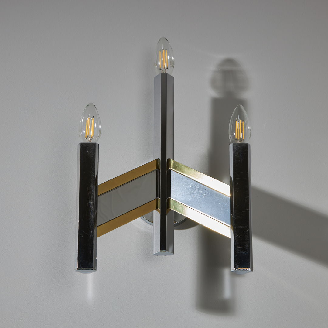 Gaetano Sciolari Chrome and Gold-plated Wall Lamp, 1970s