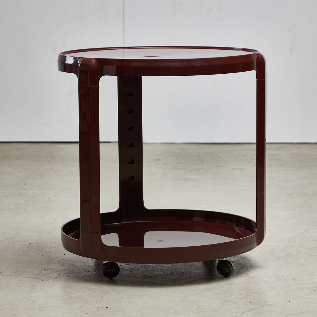 Round Bar & Serving Cart in Burgundy, by Alberto Rosselli for Kartell, 1970s