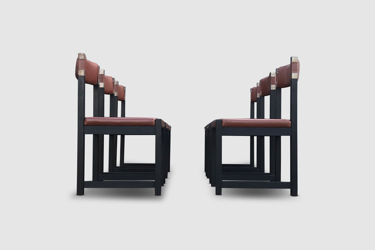 Brutalist stained oak dining chair by Emiel Veranneman for De Coene Belgium 1970s, set of 6