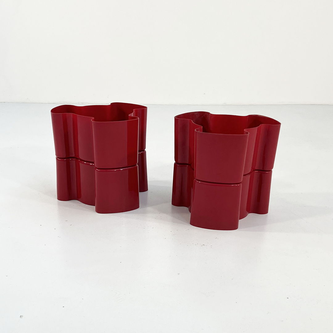 Pair of Burgundy Double Puzzle Planters from Visart, 1970s