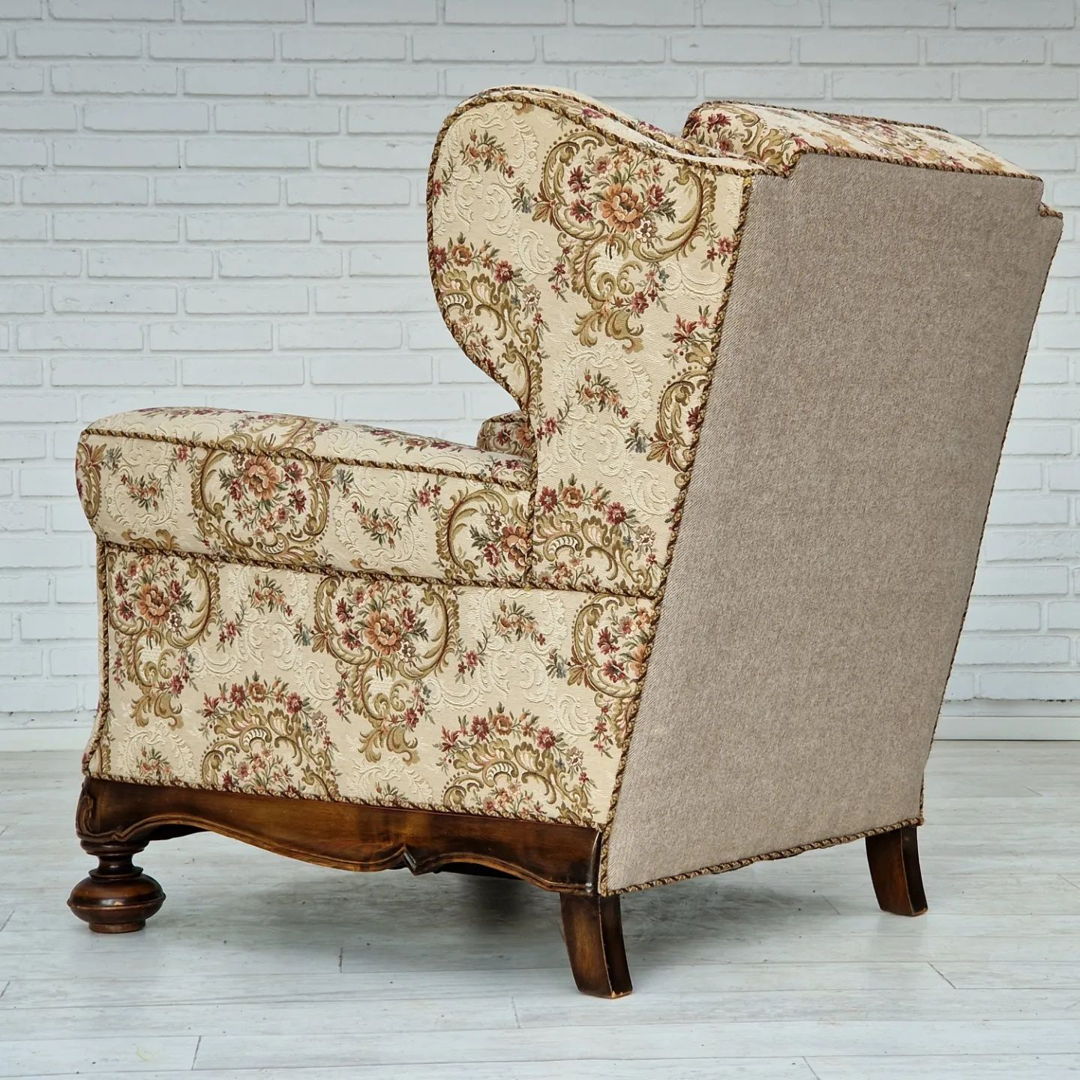 1950s, Danish vintage relax chair in "flowers" fabric, very good condition.