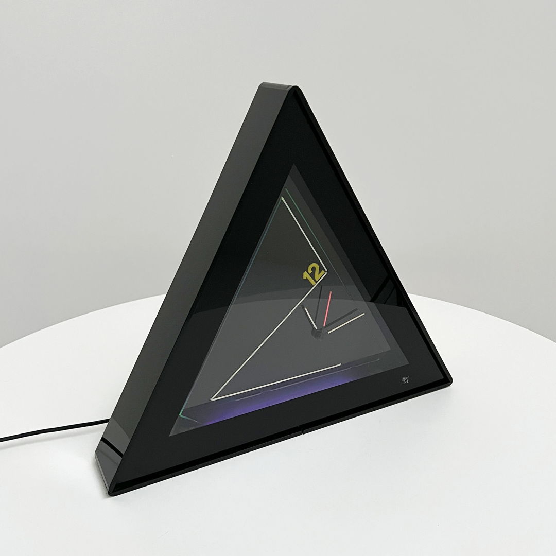 Triangle Clock with Purple Neon Light from Present Time, 1980s