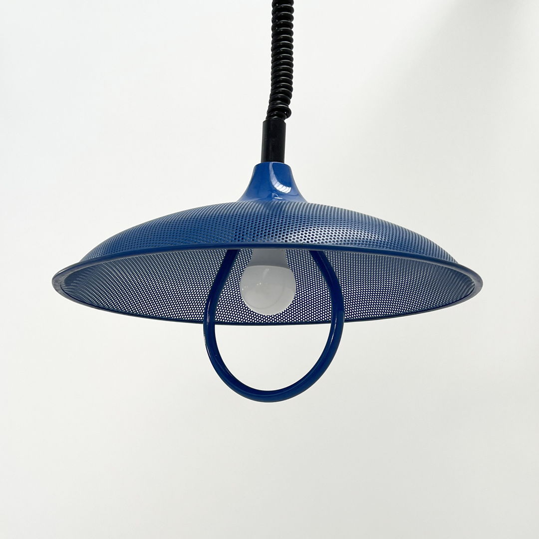 Blue Adjustable Pendant Light in Perforated Metal, 1980s