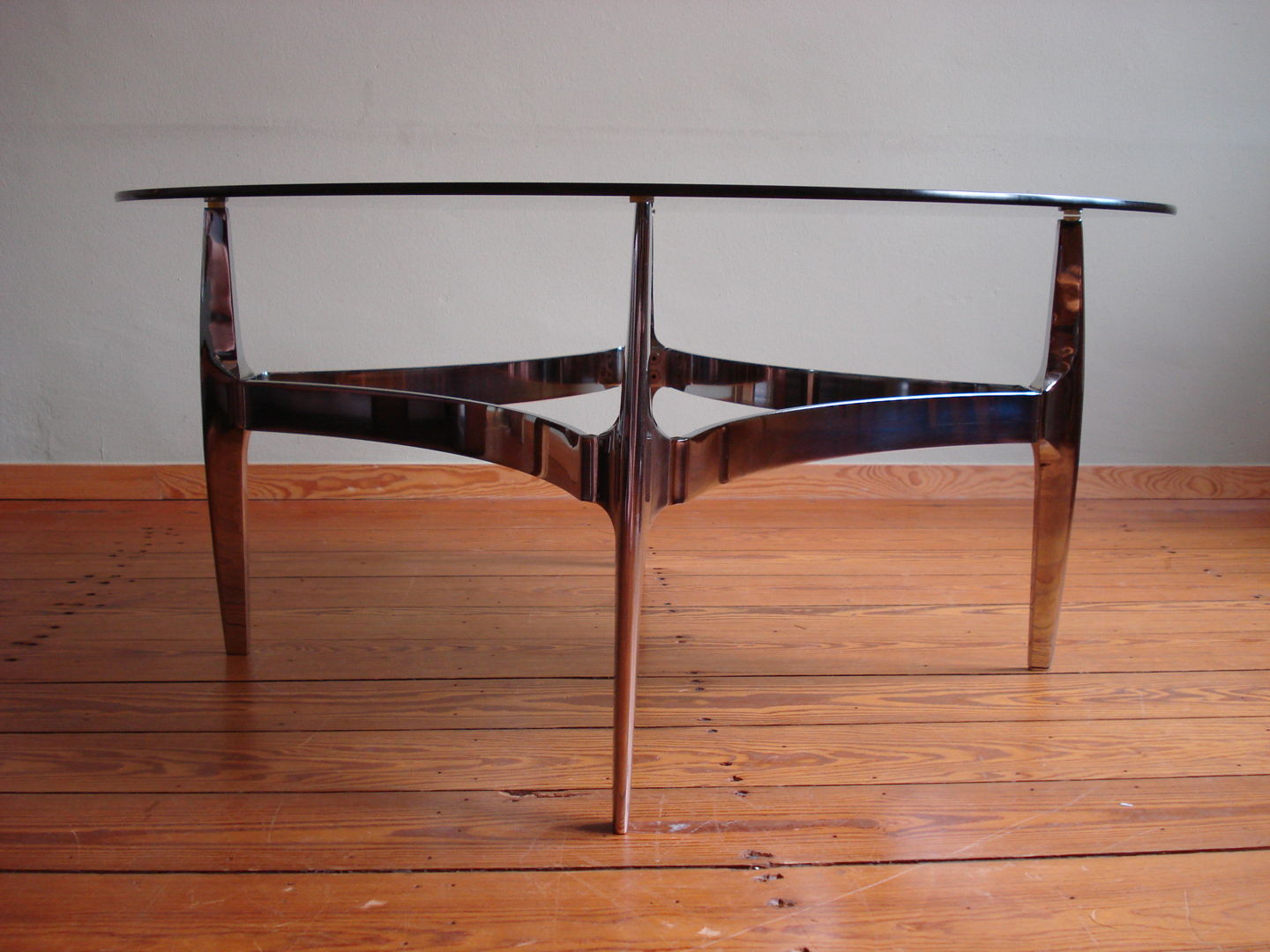 60s vintage glass and chrome coffee table by Knut Hesterberg