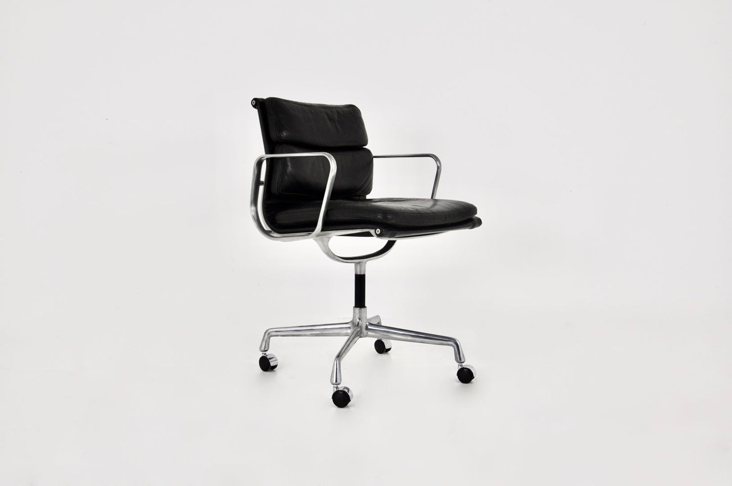 Black Leather Soft Pad Chair by Charles and Ray Eames for Icf, 1970s