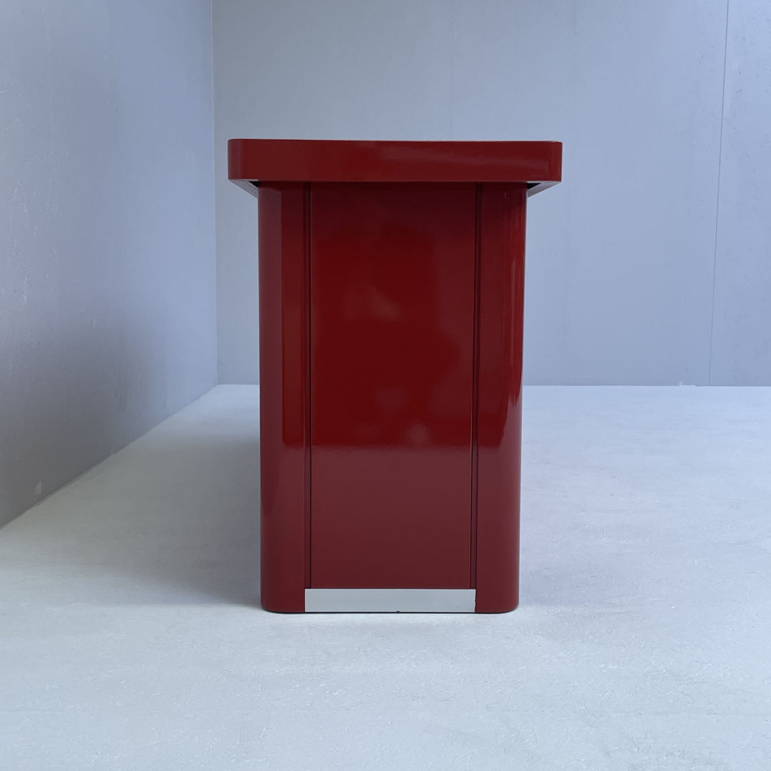Italian red laquered side board with smoked mirrored glass top