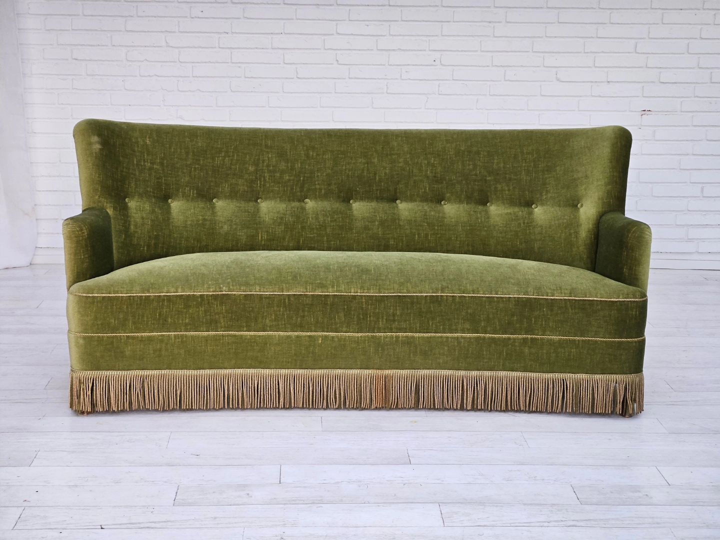 1970s, Danish 3-seater "Banana" sofa, original green velour.