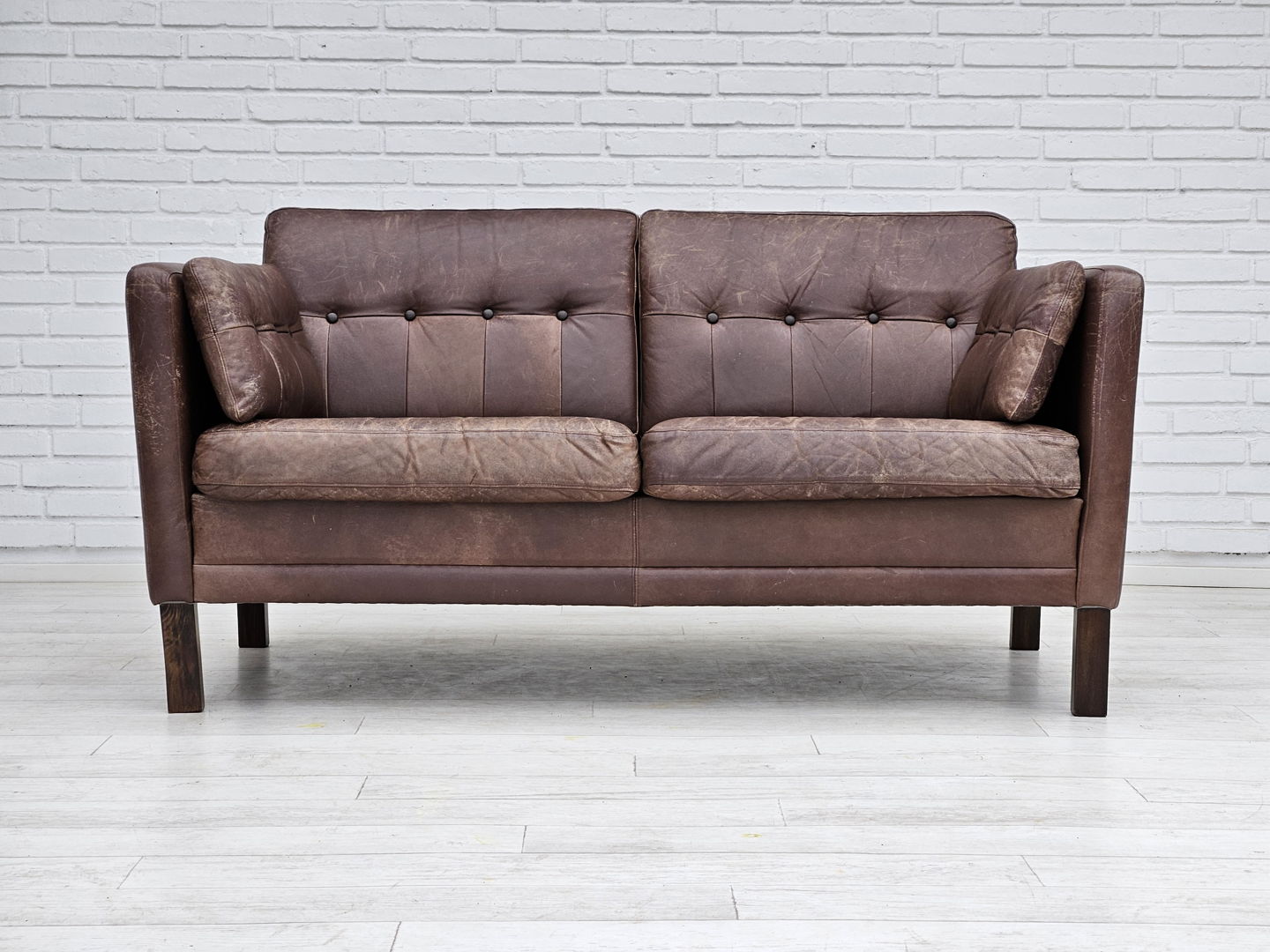 1970s, Danish 2-seater classic sofa, original brown leather.