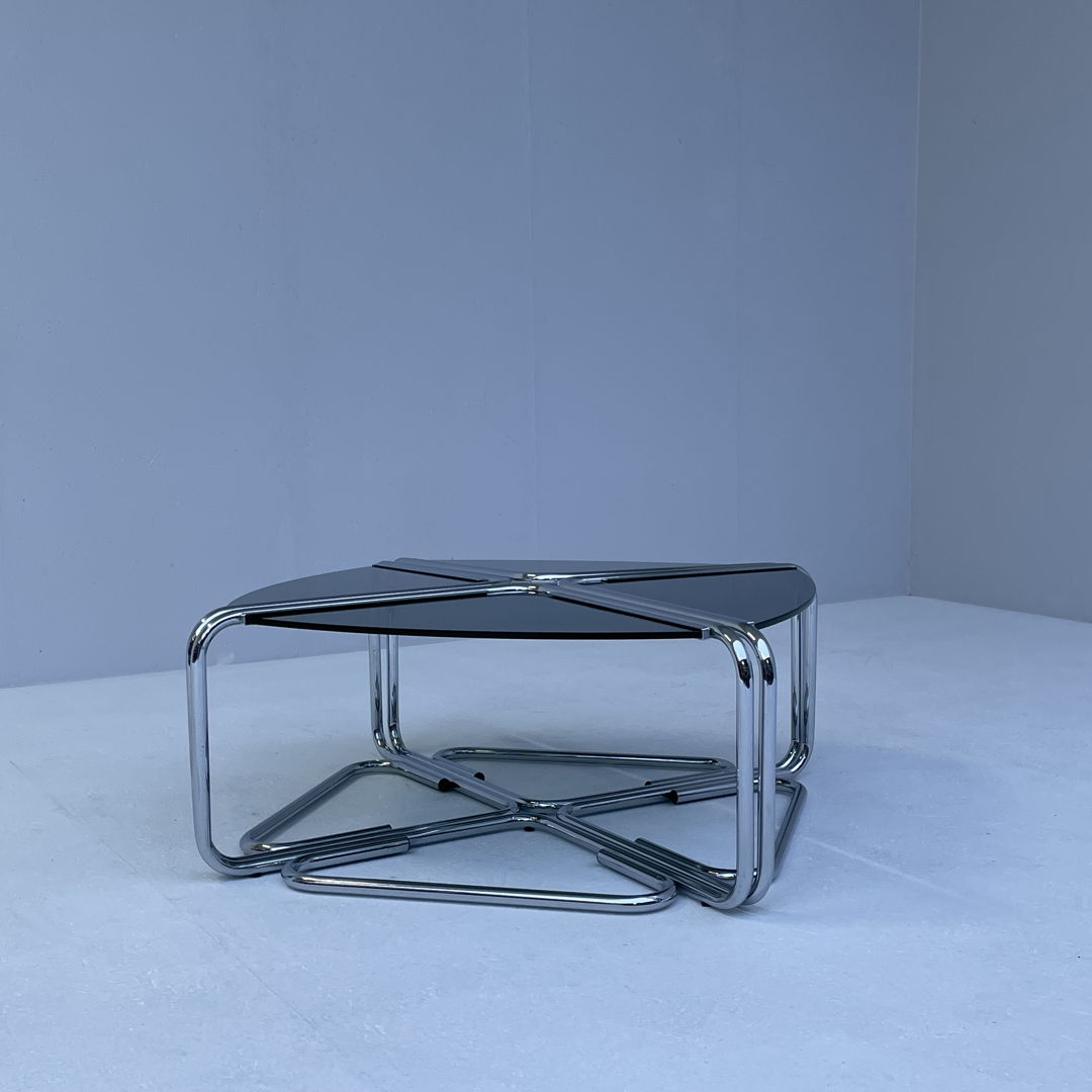 Italian modular coffee table in chrome and smoked glass
