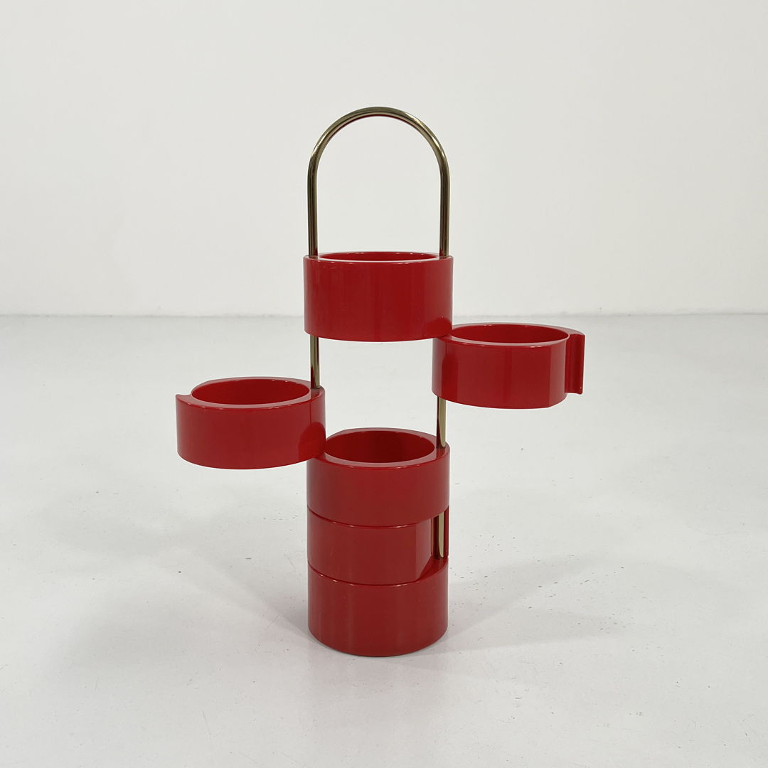 Red Space Age Swivel Organiser from MB Italy, 1970s