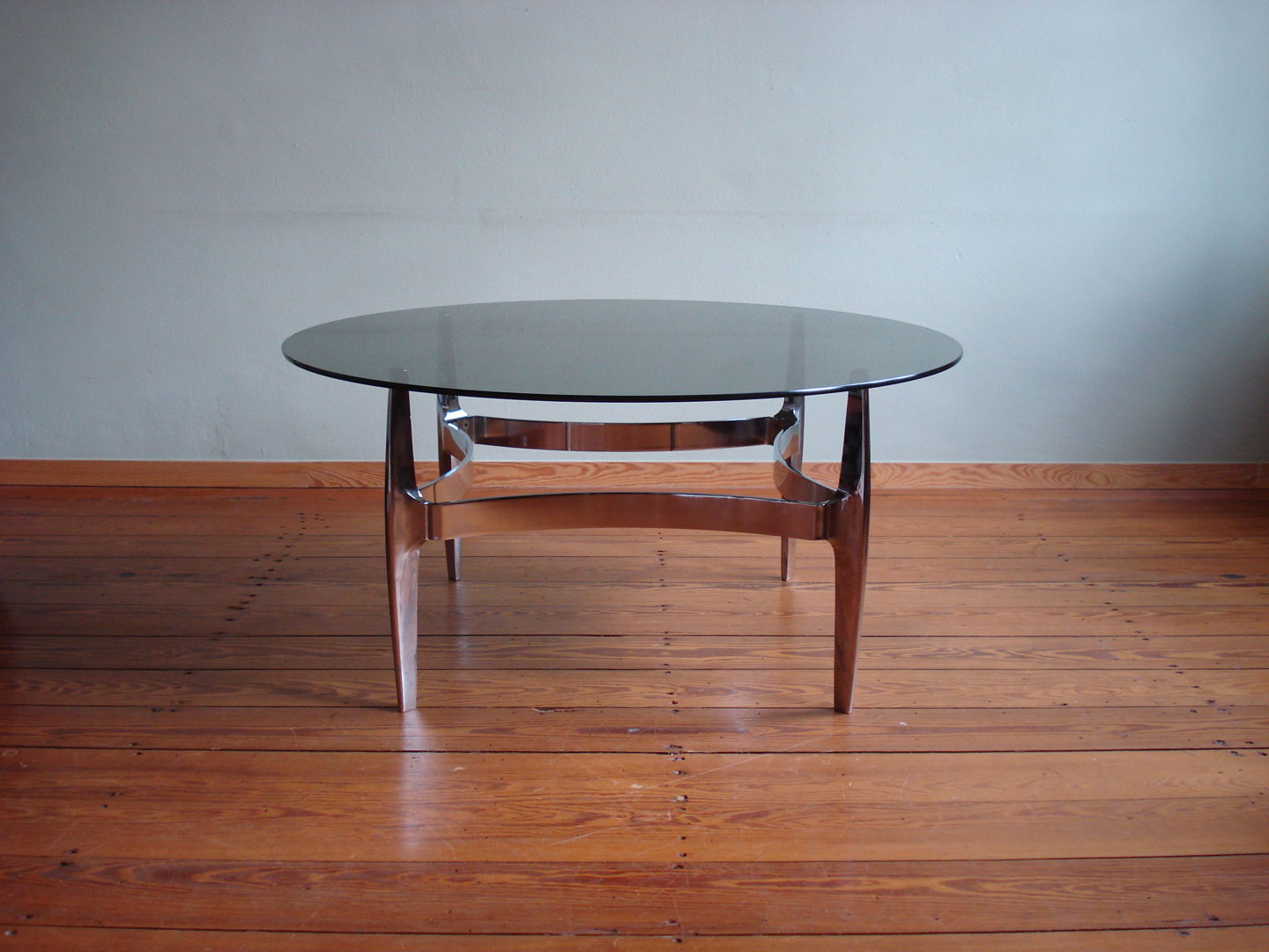 60s vintage glass and chrome coffee table by Knut Hesterberg