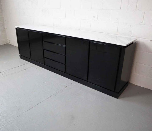Italian Black lacquered sideboard with Carrara marble top, 1970's