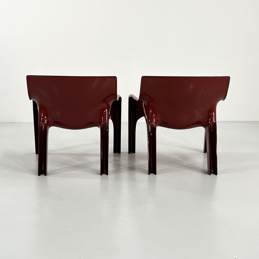 Pair of Burgundy Vicario Lounge Chair by Vico Magistretti for Artemide, 1970s