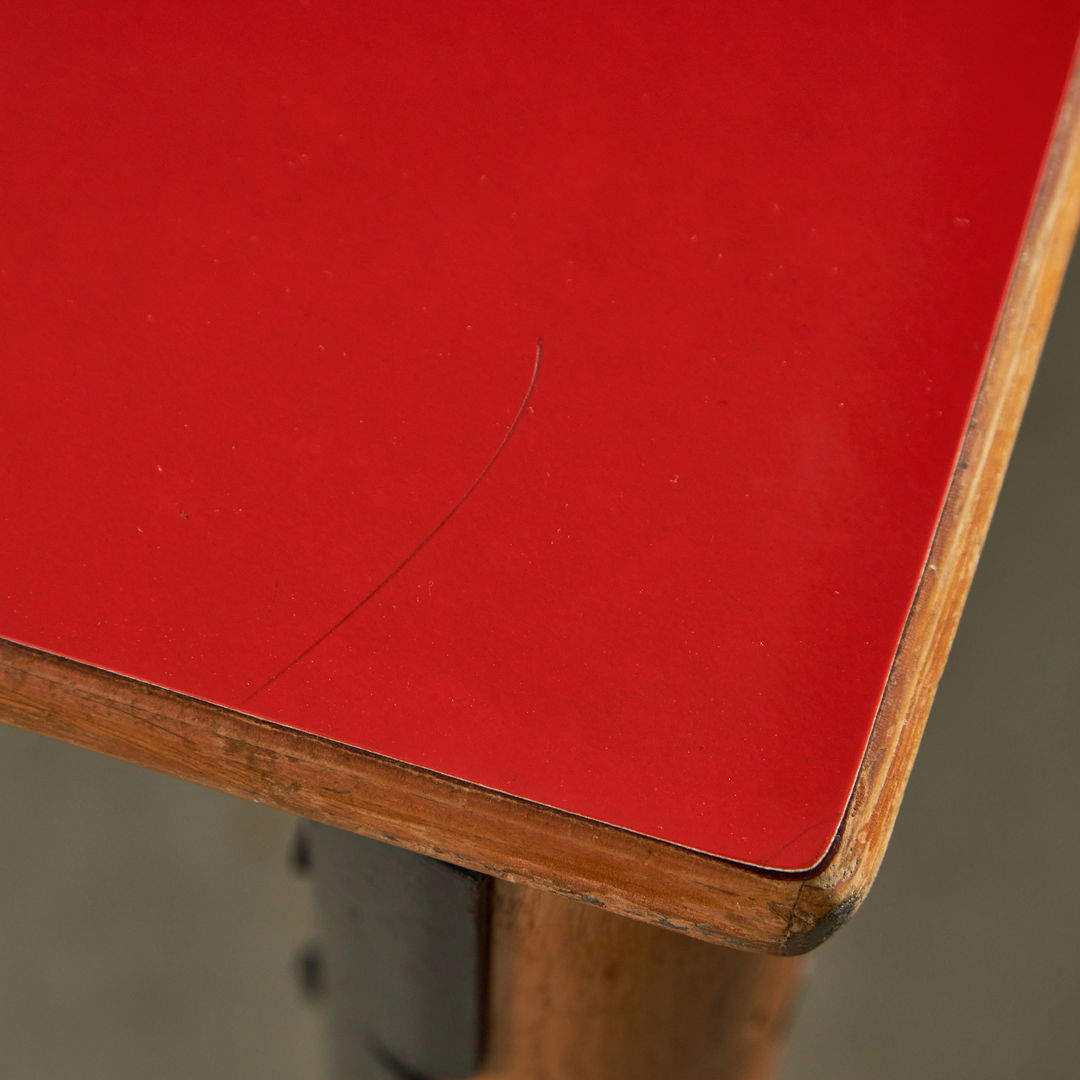 Large Wooden Table with Matte Colour Top and Metal Elements